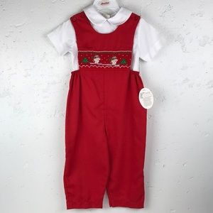 NWT ROSALINA COLLECTIONS Christmas Red Smocked Kicker Set